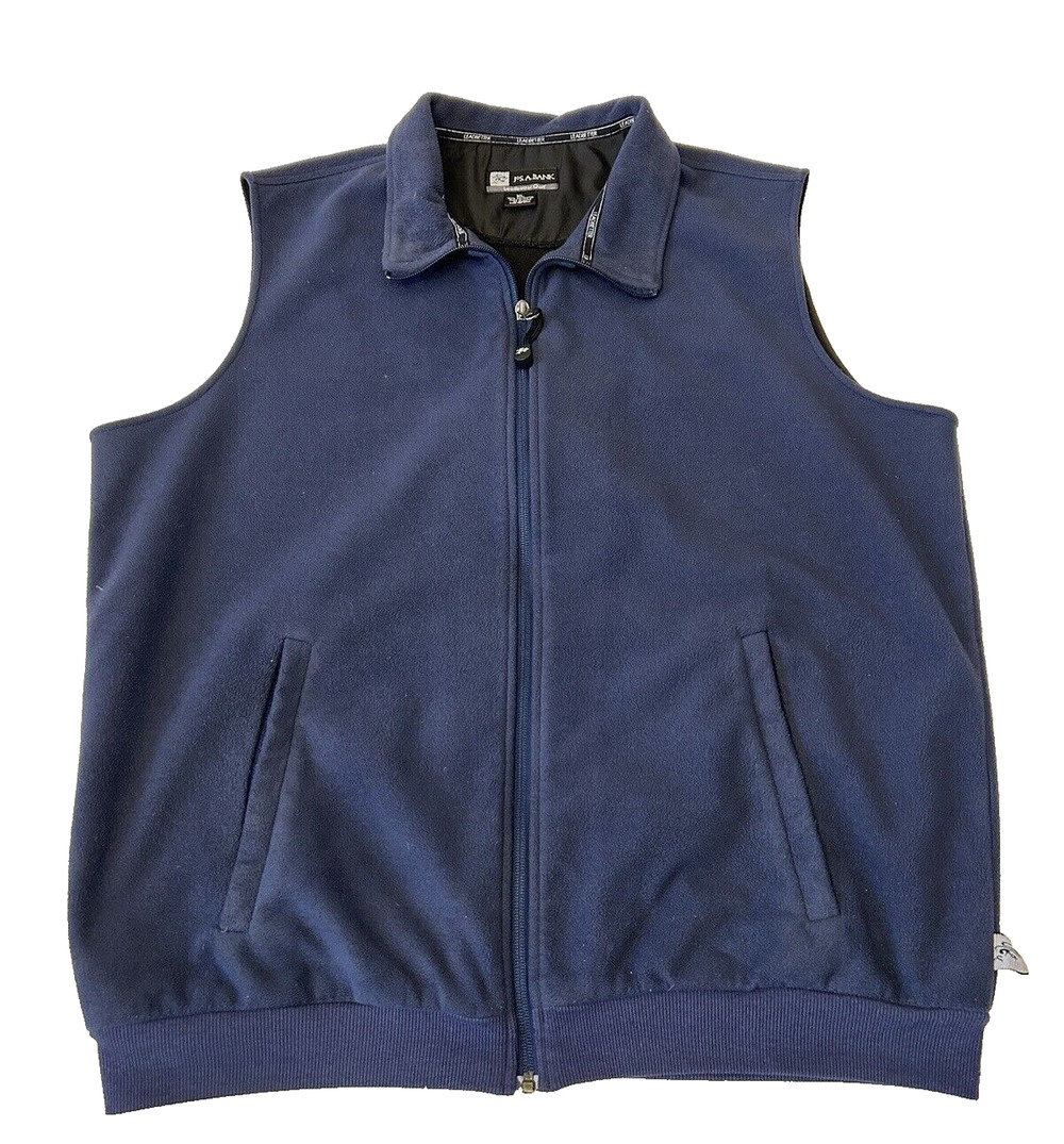 Jos A Bank Men's Leadbetter Golf Full Zip Fleece Vest Size XL Blue Pockets